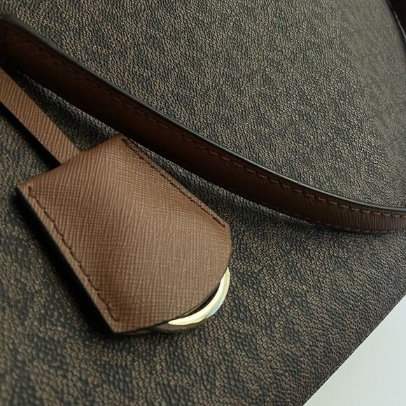 Michael Kors Jet Set Large Signature Logo Shoulder Bag Tote Brown Chain Strap - Picture 4 of 12